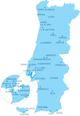 Harta tuturor centrelor de dializă NephroCare din Portugalia